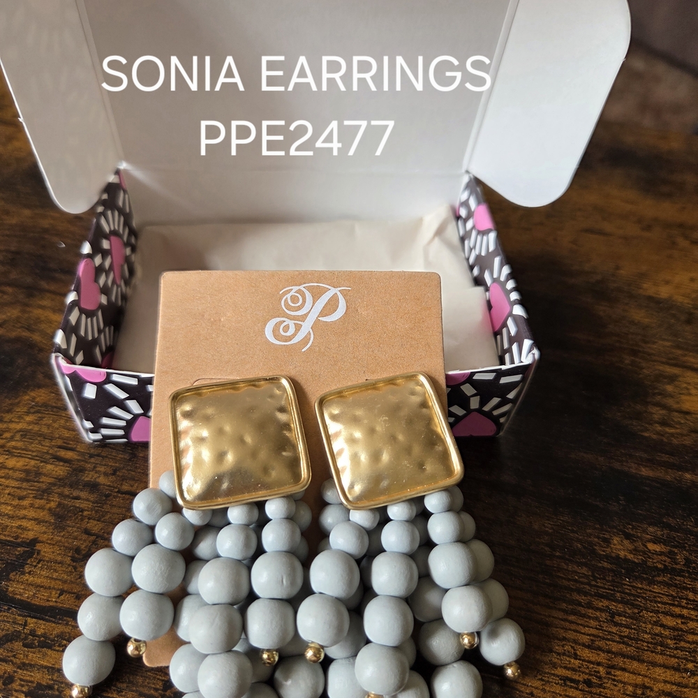 Plunder Gold & Light Gray Beaded Tassel Earrings - Sonia